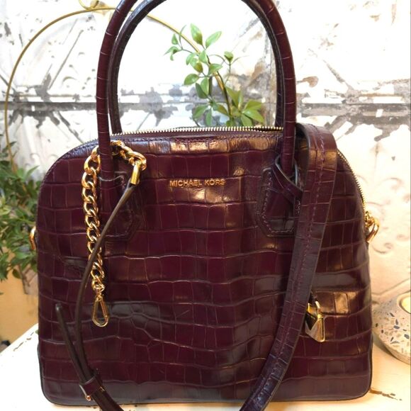 Michael Kors Mercer Crocodile-Embossed Leather Dome Satchel w/Gold Accents - Picture 14 of 14